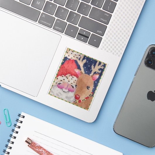 Santa en Rudolf Sticker (Laptop met iPhone)