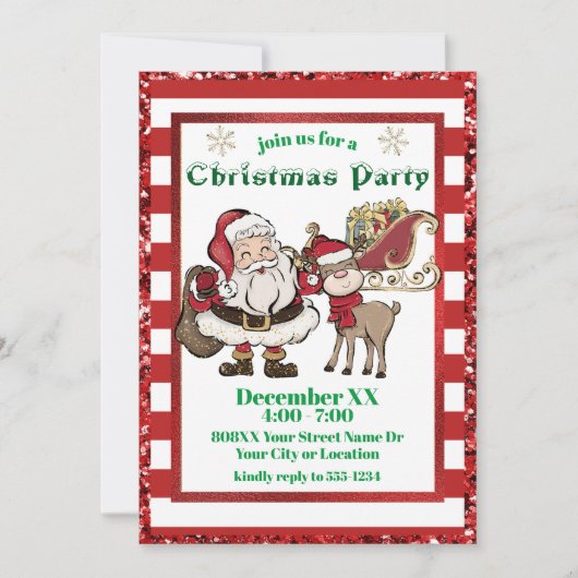 Santa en Rudolph Candy Cane Kerstfeest Kaart (Voorkant)