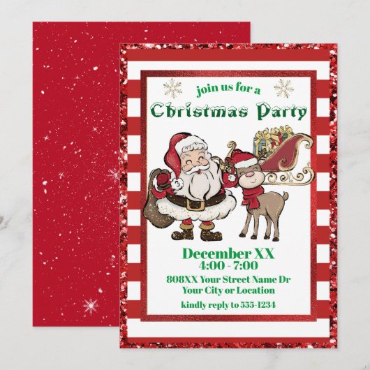Santa en Rudolph Candy Cane Kerstfeest Kaart (Voorkant / Achterkant)