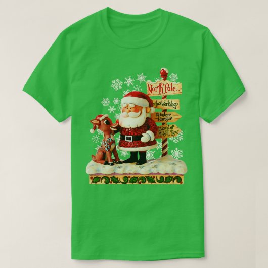 Santa en Rudolph Folk Art Style T-shirt (Design voorkant)