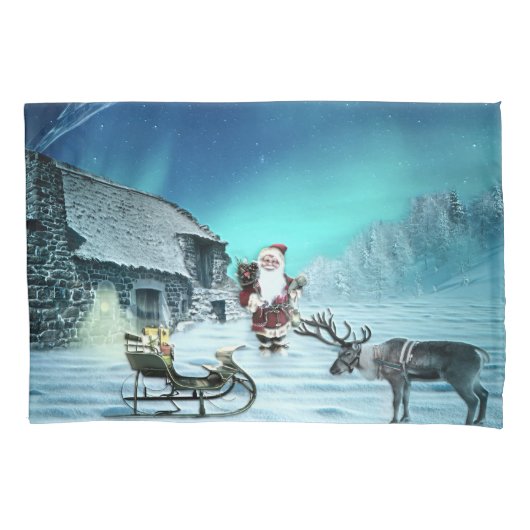 Santa en Rudolph met Sled Kussensloop (Voorkant)