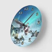 Santa en Rudolph met Sled Ronde Klok (Hoek)