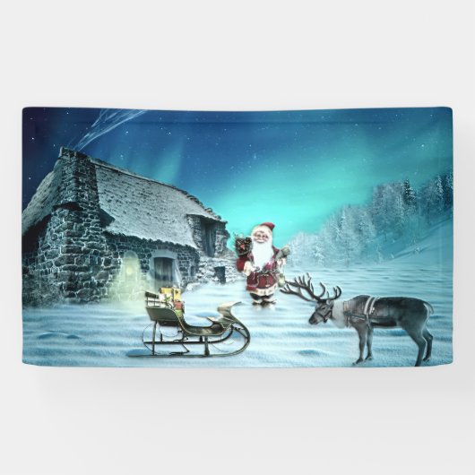 Santa en Rudolph met Sled Spandoek (Horizontaal)