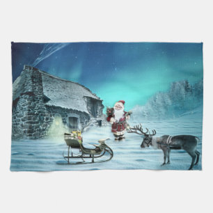 Santa en Rudolph met Sled Theedoek