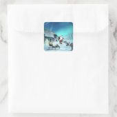 Santa en Rudolph met Sled Vierkante Sticker (Tas)