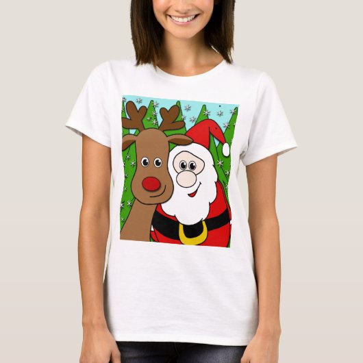 Santa en Rudolph selfie T-shirt (Voorkant)