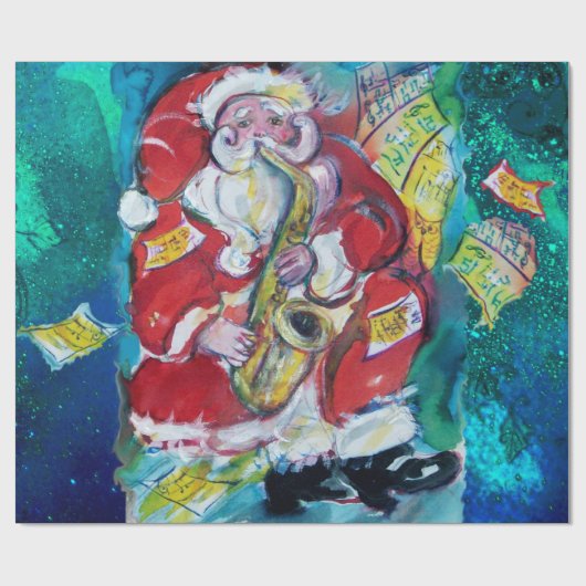 SANTA EN SAX, KERSTFEEST Night Blue Cadeaupapier (Vlak)