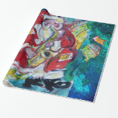SANTA EN SAX, KERSTFEEST Night Blue Cadeaupapier (Uitgerold)