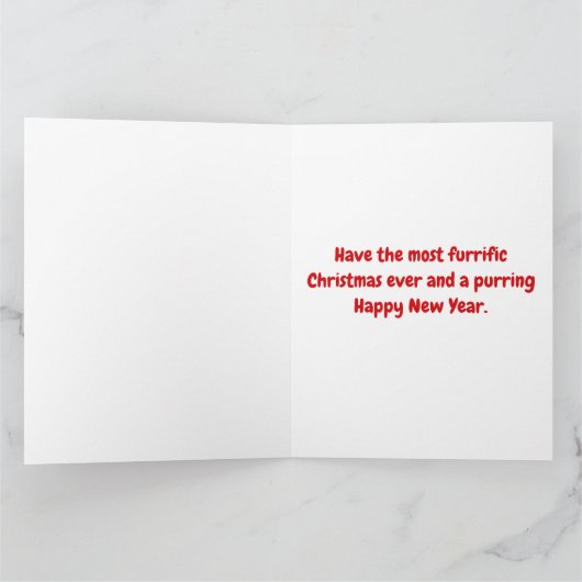 Santa en Schattige Tabby Kitten met Blue Bow Kaart (Binnen)