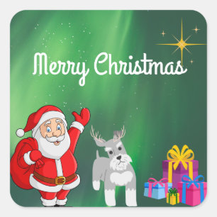 SANTA EN SChNAUZER Aangepaste KERST Vierkante Sticker
