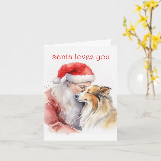 Santa en Sheltie Kaart (Gele Bloem)