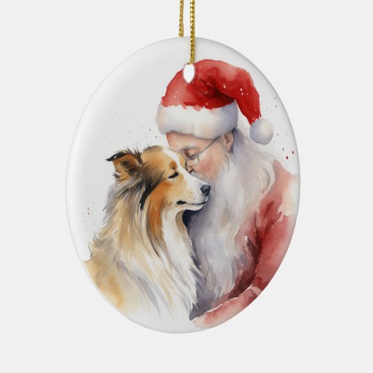 Santa en Sheltie Keramisch Ornament (Rechts)