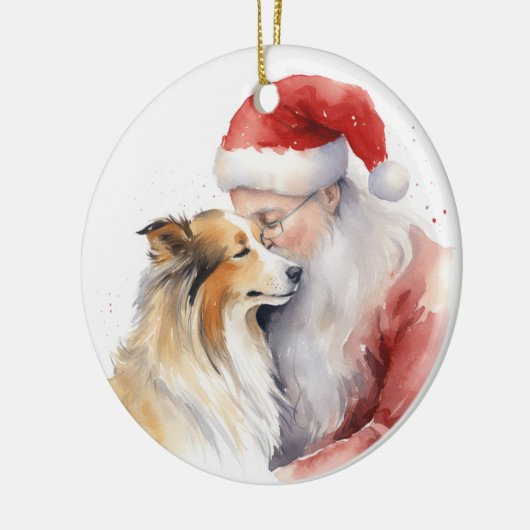 Santa en Sheltie Keramisch Ornament (Links)