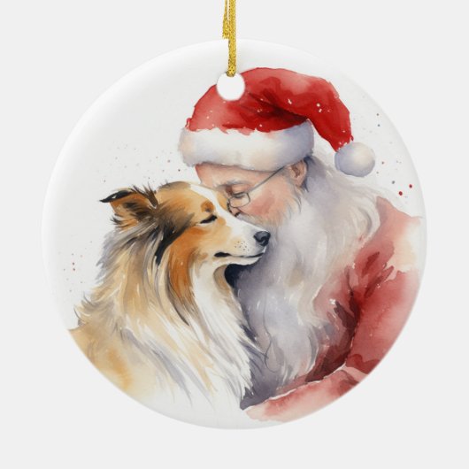 Santa en Sheltie Keramisch Ornament (Achterkant)