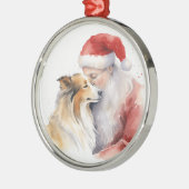 Santa en Sheltie Metalen Ornament (Links)