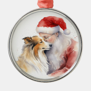 Santa en Sheltie Metalen Ornament