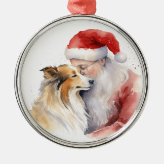 Santa en Sheltie Metalen Ornament