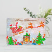 Santa en Sleigh Feestdagenkaart (Staand voorkant)