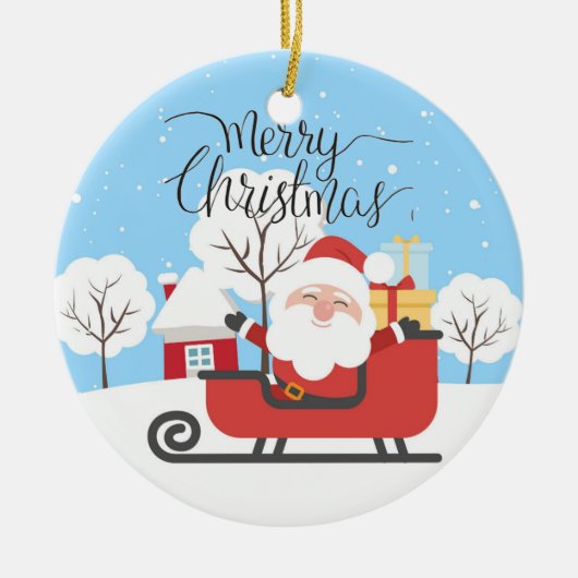 Santa en Sleigh Keramisch Ornament (Voorkant)