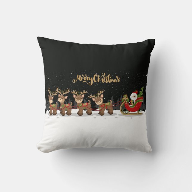 Santa en Sleigh Kussen (Voorkant)