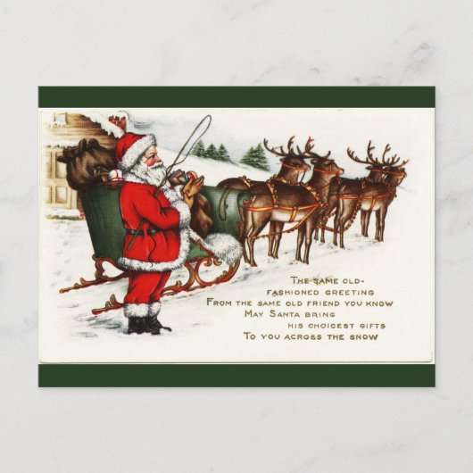 Santa en Sleigh met rendierlijk Briefkaart (Voorkant)