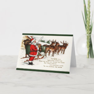 Santa en Sleigh met rendierlijk Wenskaart Feestdagen Kaart