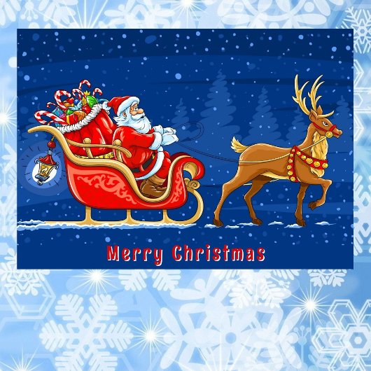 Santa en Sleigh Voeg Handtekening Schattigee Kerst Kaart