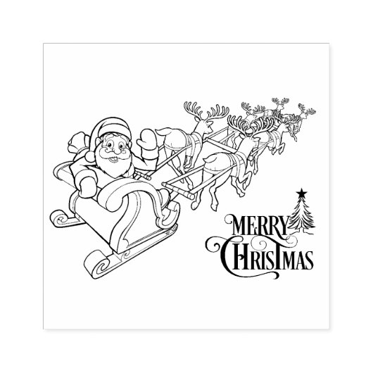 Santa en Sleigh Vrolijke Kerstmis Rubberstempel (Afrduk)