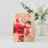 Santa en Snowman Briefkaart (Staand voorkant)