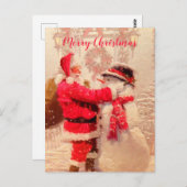 Santa en Snowman Briefkaart (Voorkant / Achterkant)