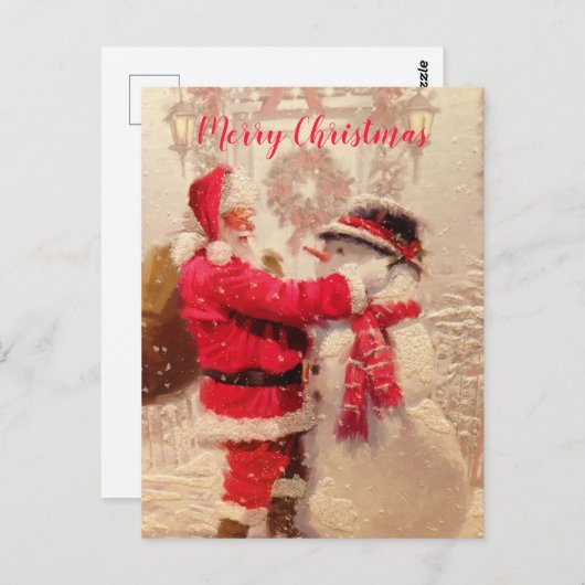Santa en Snowman Briefkaart (Voorkant / Achterkant)