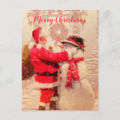 Santa en Snowman Briefkaart (Voorkant)