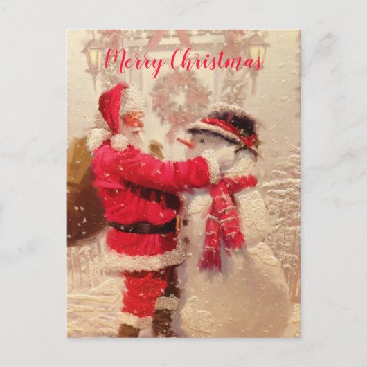 Santa en Snowman Briefkaart (Voorkant)