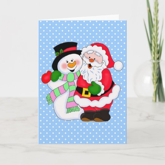 Santa en Snowman Feestdagen Kaart (Voorkant)