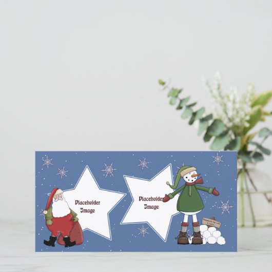 Santa en Snowman Feestdagenkaart (Staand voorkant)