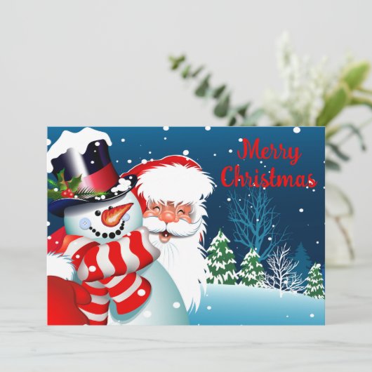 Santa en Snowman Feestdagenkaart (Staand voorkant)