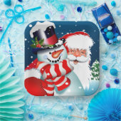 Santa en Snowman Papieren Bordje (Feest)