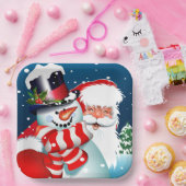 Santa en Snowman Papieren Bordje (Feest)