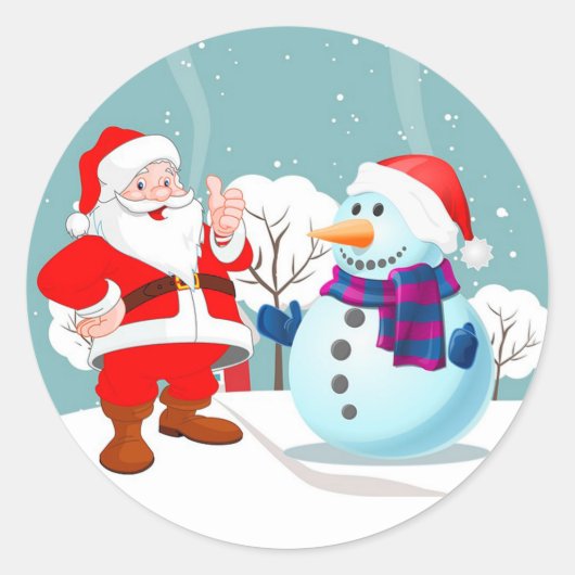 Santa en Snowman Ronde Sticker (Voorkant)