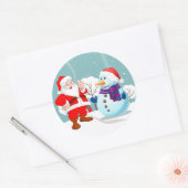 Santa en Snowman Ronde Sticker (Envelop)