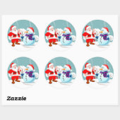 Santa en Snowman Ronde Sticker (Vel)