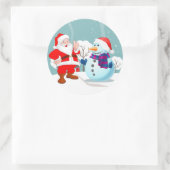 Santa en Snowman Ronde Sticker (Tas)