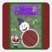 Santa en Snowman voegen foto's toe Vierkante Sticker (Voorkant)