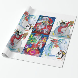 SANTA EN SNOWMEN CHRISTMAS PARTIJ CADEAUPAPIER