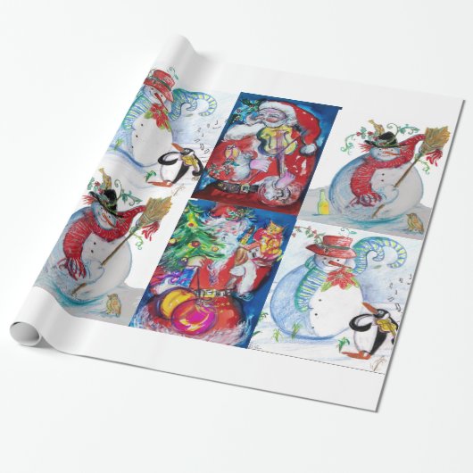 SANTA EN SNOWMEN CHRISTMAS PARTIJ CADEAUPAPIER (Uitgerold)