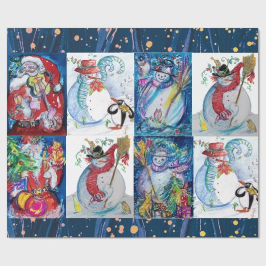 SANTA EN SNOWMEN CHRISTMAS PARTIJ CADEAUPAPIER (Vlak)