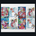SANTA EN SNOWMEN CHRISTMAS PARTIJ CADEAUPAPIER<br><div class="desc">Collectie van het schilderij van Bulgan Lumini (c) Funny drunken snowman rode bloemen,  bloeit op wintersneeuw.</div>