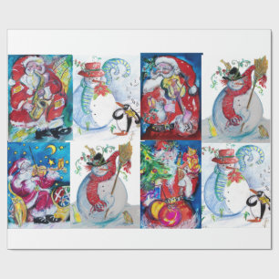 SANTA EN SNOWMEN CHRISTMAS PARTIJ CADEAUPAPIER