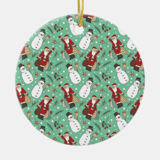 Santa en Snowmen Keramisch Ornament (Voorkant)