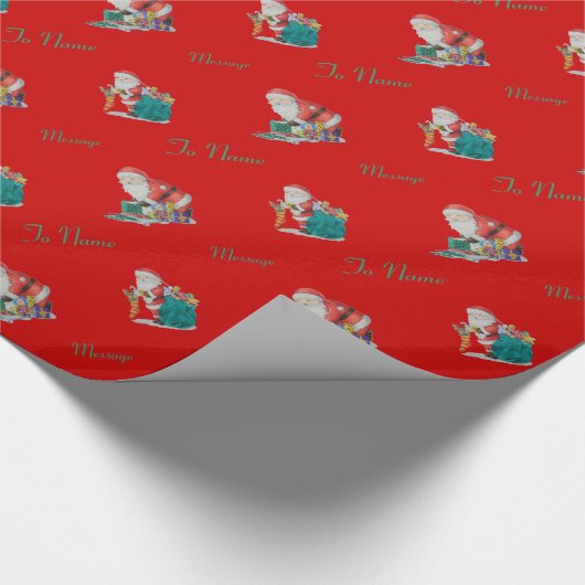 Santa en speelgoedartikelen voor kerstcadeautjes cadeaupapier (Hoek)